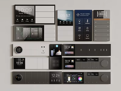 Smart Home Switch Panels Featuring Various Designs Digital Time Displays Multiple Layouts And Colors 3d model