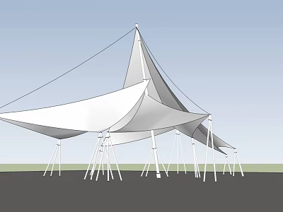 Modern Tensile Membrane Structure With White Canopy And Support Columns 3d model