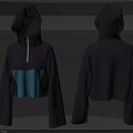 Cropped Hoodie With Long Sleeves Blue Panel And Hooded Design Front Back View