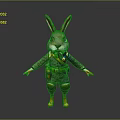 Cute Rabbit Character In Military Costume With Long Ears And Orange Feet