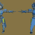 Detailed Blue Armored Robot Character With Yellow Accents And Mechanical Design Features