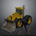 Yellow Construction Loader With Large Front Bucket Standing Next To Black Figure