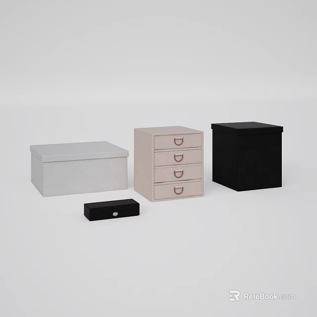 White Pink Black Bedside Tables With Drawers And Small Storage Box 3d model