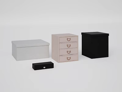White Pink Black Bedside Tables With Drawers And Small Storage Box 3d model