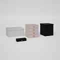 White Pink Black Bedside Tables With Drawers And Small Storage Box 3d model