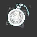 Silver Pocket Watch With Round Dial Cat Engraving And Decorative Chain