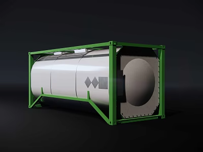 Industrial Equipment Featuring Green Frame And White Cylindrical Storage Tank Design 3d model