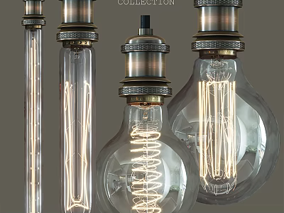 Vintage Light Bulbs Featuring Spiral Filaments Clear Glass And Metal Bases 3d model