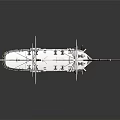 Cartoon Sailing Ship with Masts Ropes and White Brown Hull on Dark Background