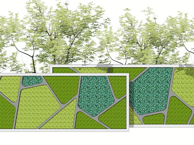 Green Geometric Building Facade Design With Vegetated Patterns And Surrounding Trees 3d model