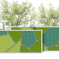 Green Geometric Building Facade Design With Vegetated Patterns And Surrounding Trees