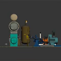 Industrial Machinery Setup With Cylindrical Equipment Motors And Pumps On Platform