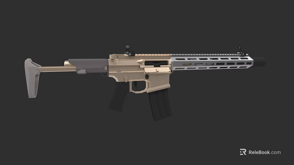 Modern Tactical Rifle With Gold And Black Metal Frame Black Grip And Magazine 3d model 
