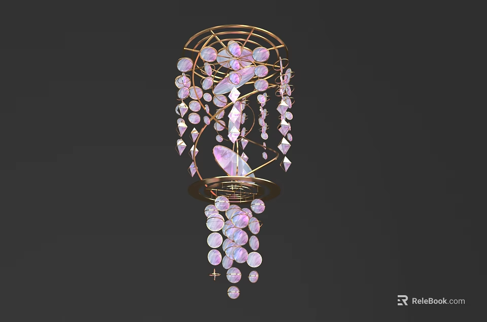 Decorative Hanging Lamp With Golden Frame And Pink White Beads Design 3d model 