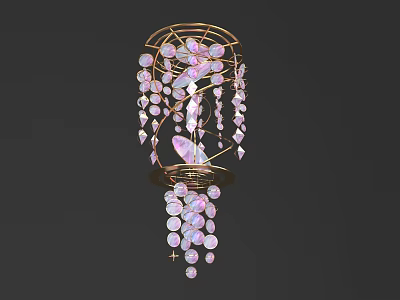 Decorative Hanging Lamp With Golden Frame And Pink White Beads Design 3d model