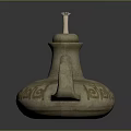 Ancient Ceramic Sculpture With Intricate Carved Patterns Decorative Handle And Ornate Top Design