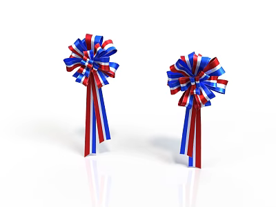 Two Red Blue White Festive Decorative Ribbon Bows With Hanging Streamers 3d model