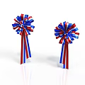 Two Red Blue White Festive Decorative Ribbon Bows With Hanging Streamers