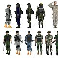 Group of People in Various Uniforms with Military and Police Attire and Equipment