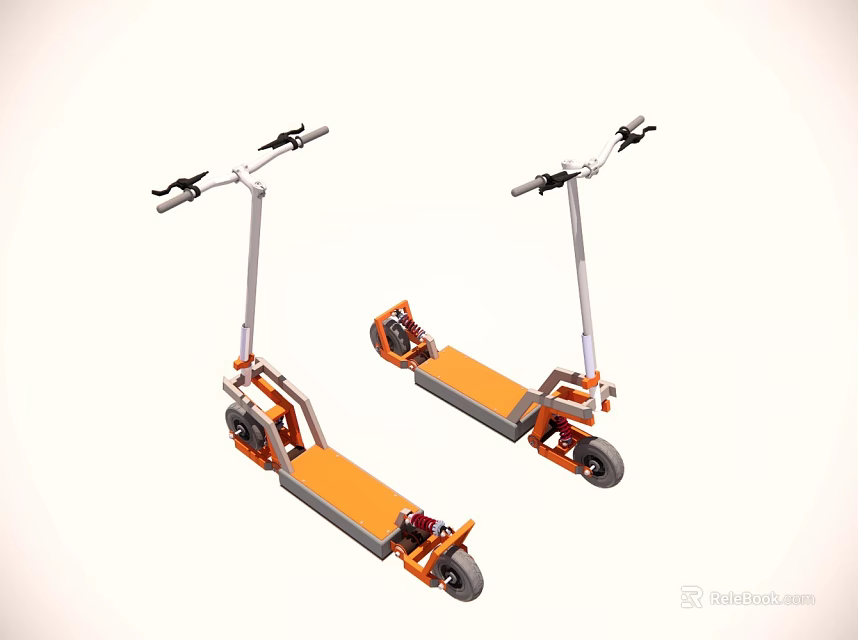 Two Orange Electric Scooters With Modern Design And Wheels On White Background 3d model 