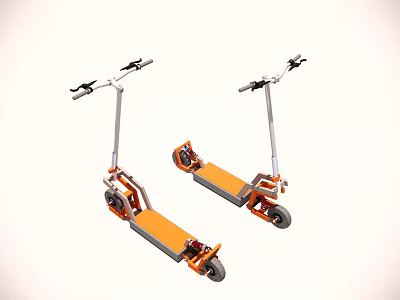Two Orange Electric Scooters With Modern Design And Wheels On White Background 3d model