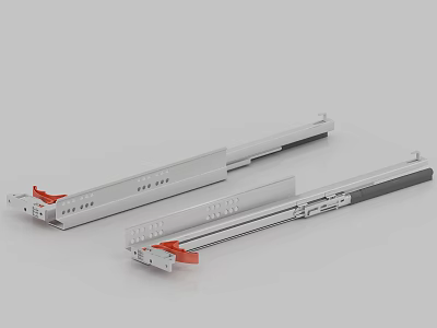 Silver Metal Drawer Slides With Red Components For Furniture Hardware 3d model