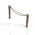 Two Simple Wooden Posts Connected by Ropes as Decorative Household Item 3d model