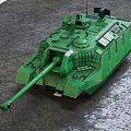 Green Military Tank Vehicle With Long Cannon And Armored Body On Road