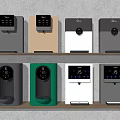 Modern Home Water Dispensers With Various Colors And Digital Control Panels On Shelves