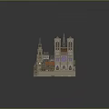 Detailed Gothic Architectural Model Featuring Spires Towers Stained Glass Windows And Greenery