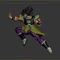 Broly Anime Game Character Action Figure Dynamic Pose Black Spiky Hair Green Armor Purple Pants