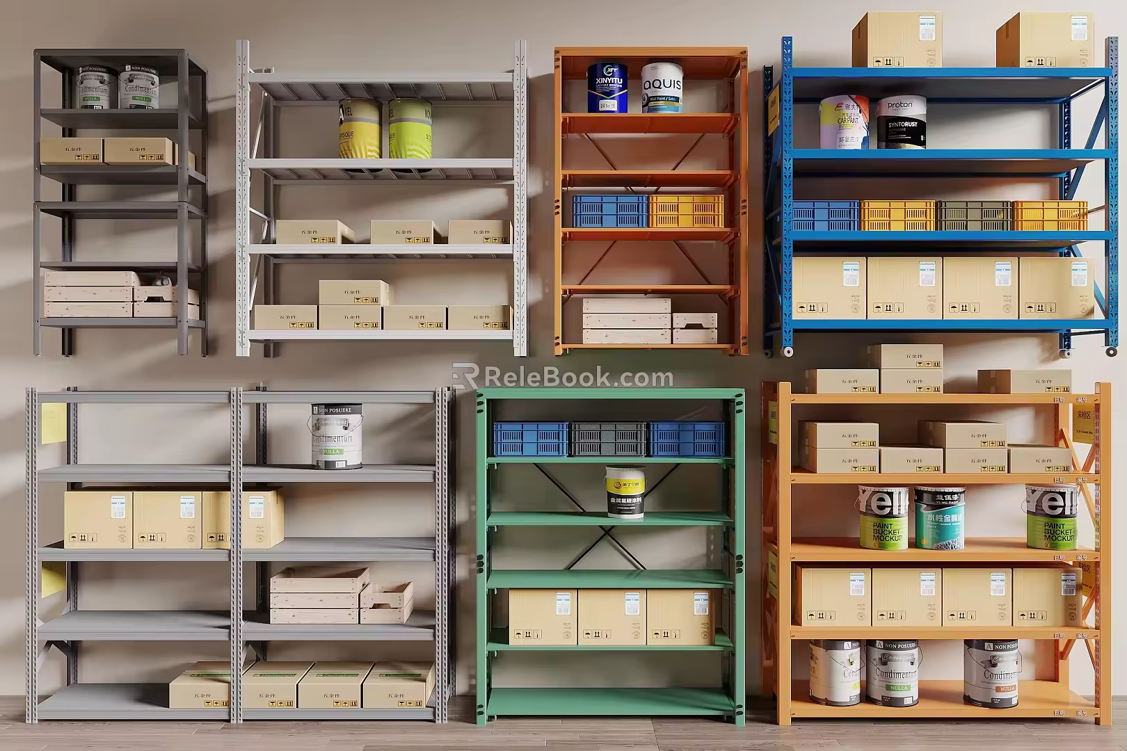 Shelf Storage Rack Display Rack Express Rack Carton Paint Bucket 3d model