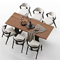 Modern Rectangular Wooden Dining Table And Chair Set With Upholstered Seats And Decor Items