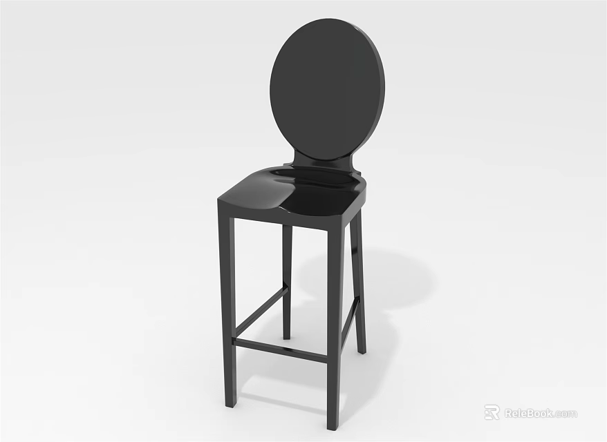 Modern Black Bar Stool With Round Backrest And Square Seat Design 3d model 