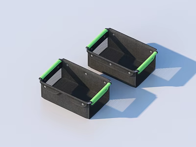 Black Mesh Storage Baskets With Green Handles For Home Organization 3d model