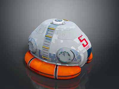 White Dome Rescue Device With Orange Lifebuoy Number 5 And Circular Components 3d model