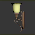 Elegant Wall Mounted Sconce With Yellow Ribbed Glass Shade And Copper Carved Base