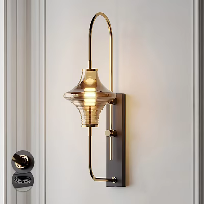 Modern Wall Lamp With Gold Metal Frame And Glass Shade For Warm Lighting On White Wall 3d model