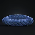 Blue Curved Multi Person Sofa With Diamond Pattern Velvet Upholstery And Metal Legs For Modern Living Room