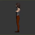 3D Rendered Character With Golden Mechanical Arm Gray Vest Red Pants And Brown Shoes
