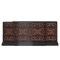 Wooden Entryway Console And Side Cabinet With Intricate Pattern Design And Black Base