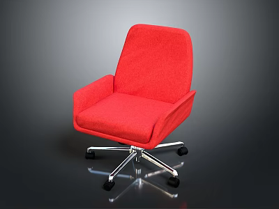 Red Office Chair With Padded Armrests And Swivel Wheels On Metal Base 3d model