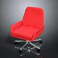 Red Office Chair With Padded Armrests And Swivel Wheels On Metal Base