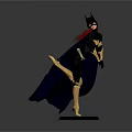 Woman in Black and Gold Batman Costume with Cape Standing Pose Figure