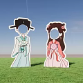 Traditional Ancient Costume Figure Photo Spot On Green Grass With Blue Sky