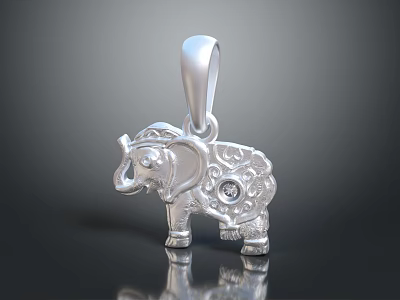 Elegant Silver Elephant Shaped Pendant With Intricate Patterns And Sparkling Diamond 3d model