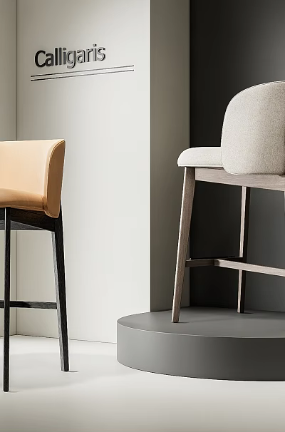 Modern Calligaris Orange and Light Grey Bar Stools in Display Scene 3d model