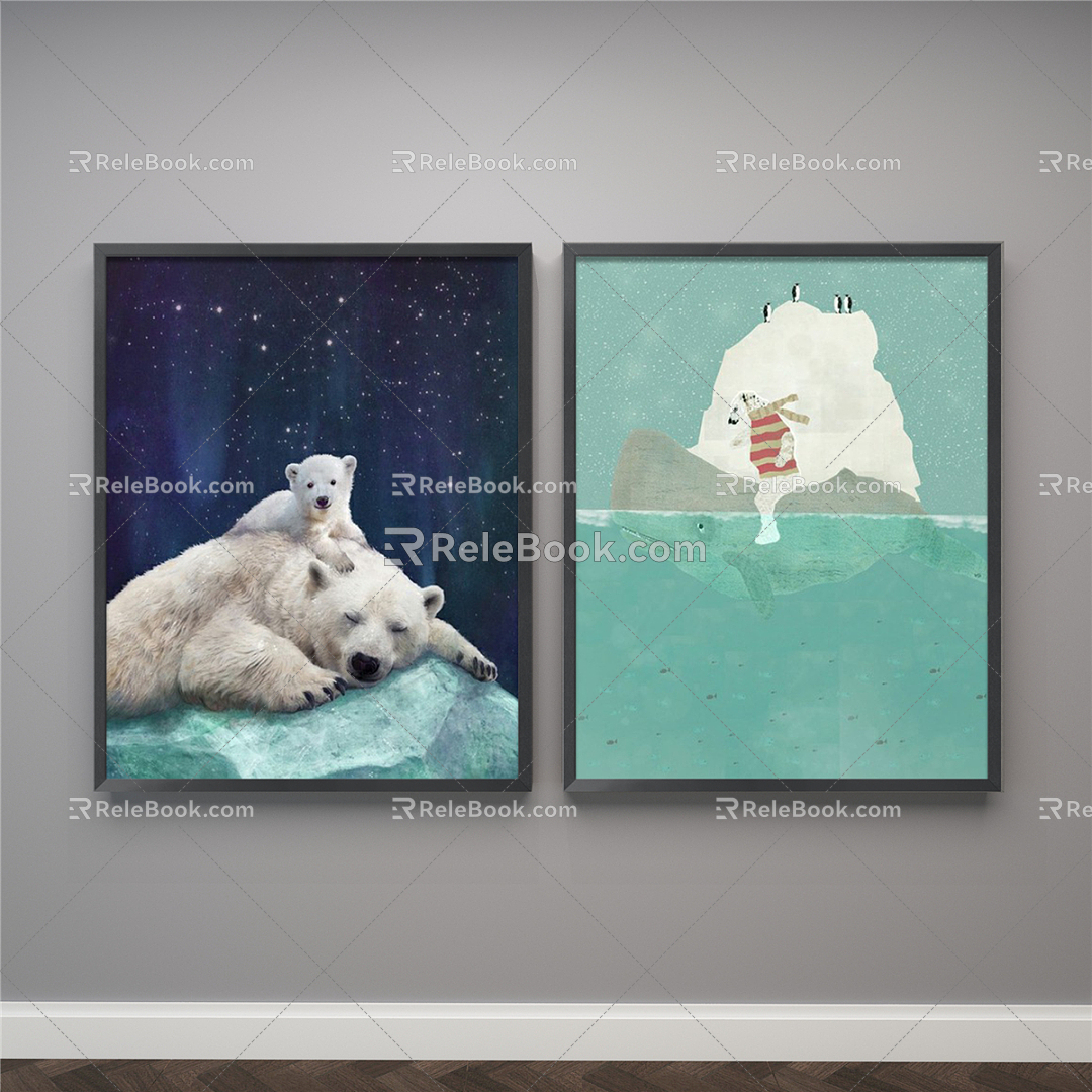 Nordic Animal Painting Green Children's Room Cartoon Animation Cartoon Animation Decorative Painting 3d model