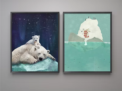 Nordic Animal Painting Green Children's Room Cartoon Animation Cartoon Animation Decorative Painting 3d model