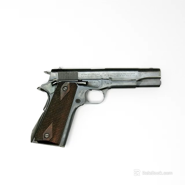 Classic Handgun With Wooden Grip Metal Body And Slide Engravings 3d model 